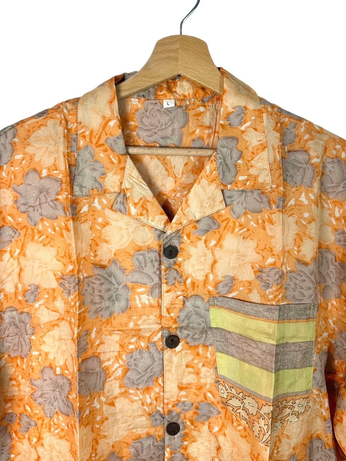 Flores de impressão de camisa de seda vintage (M)