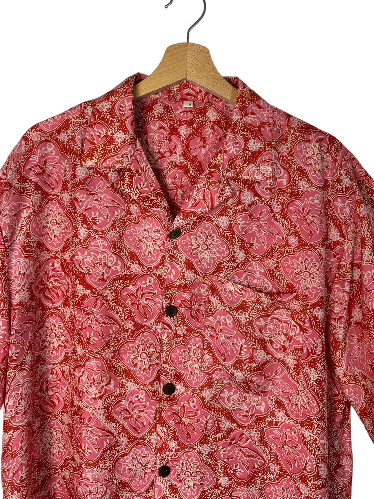 Vintage printed red silk shirt (S)