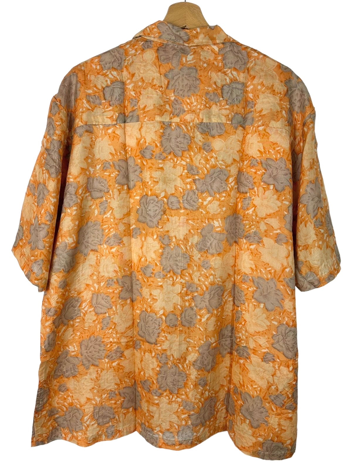 Flores de impresión de camisa de seda vintage (M)
