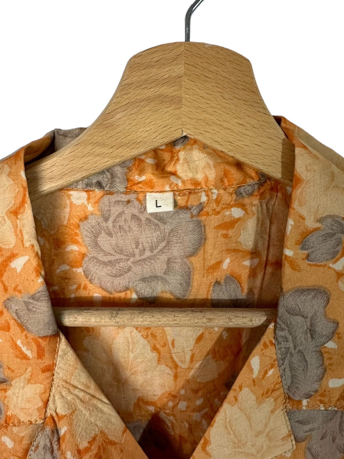 Flores de impressão de camisa de seda vintage (M)