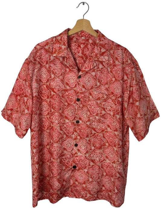 Vintage printed red silk shirt (S)
